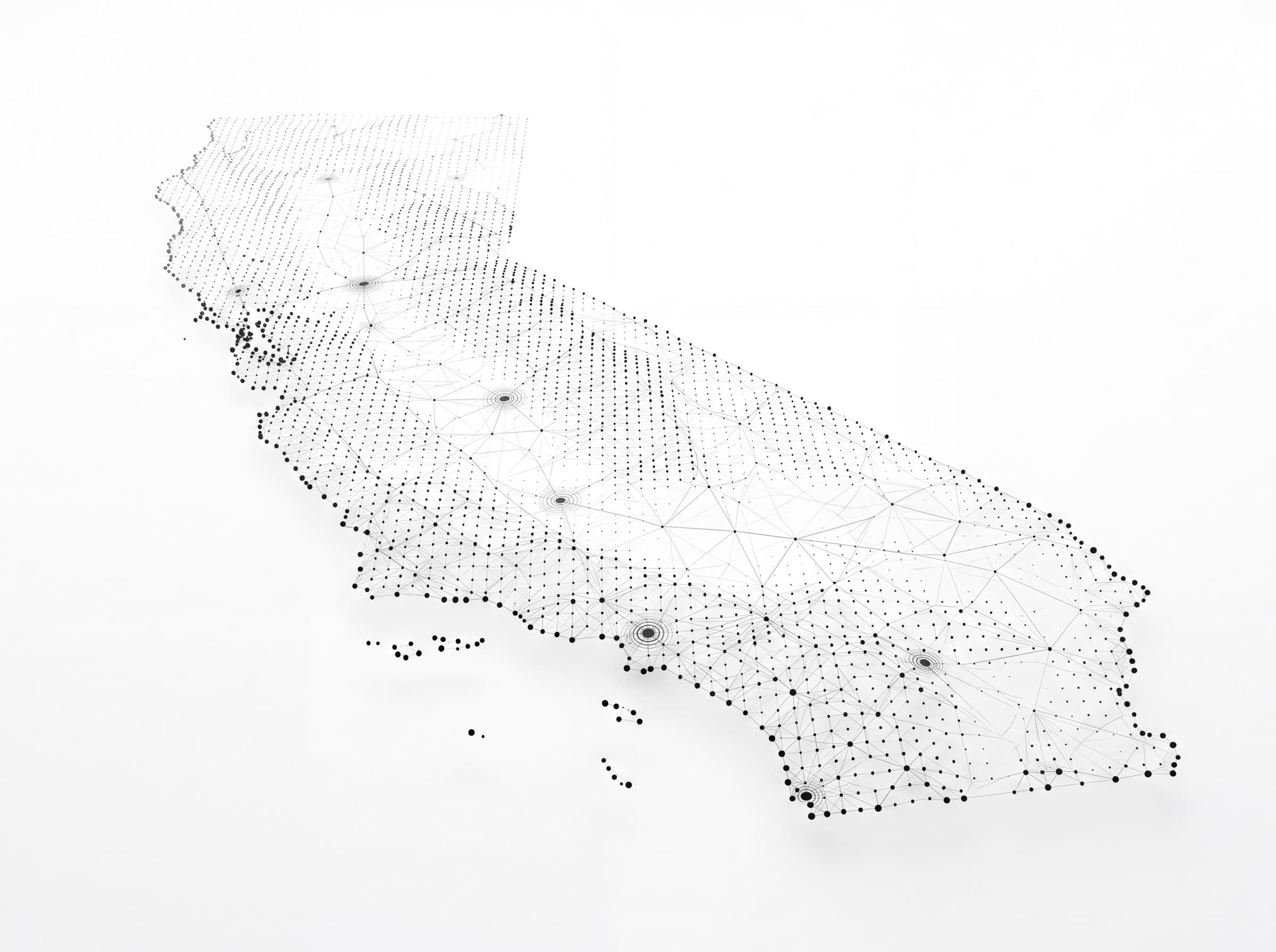 Illustrative dotted mesh rendering of California