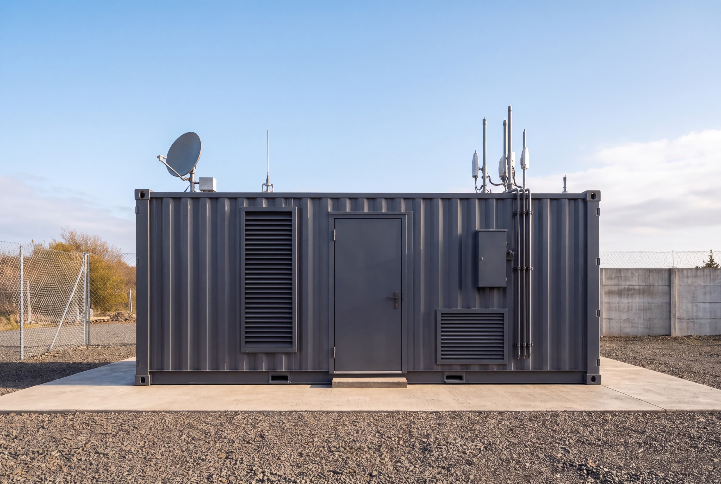 Container-scale edge infrastructure enclosure with satellite and communications equipment